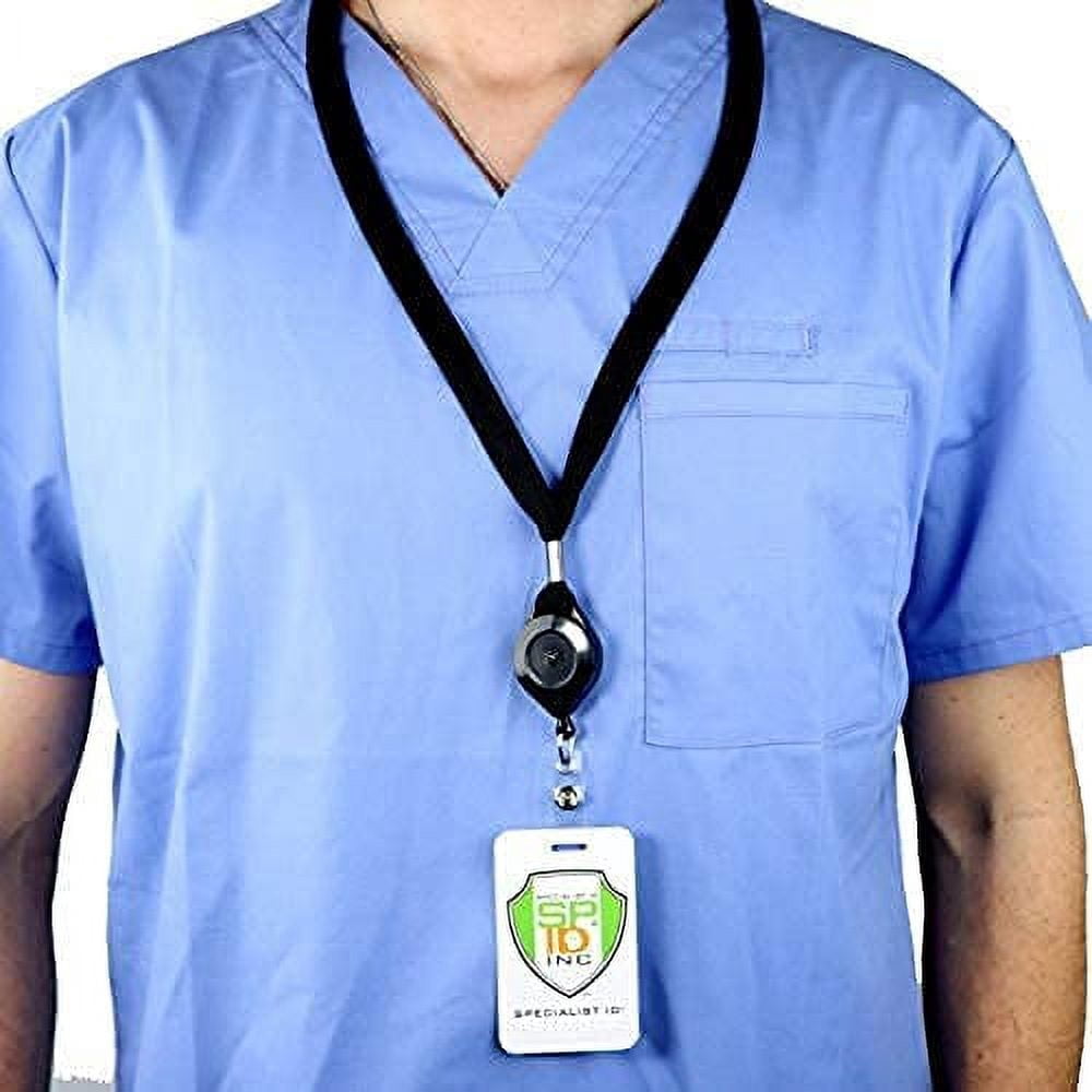 25 Pack - Comfort Lanyard with Locking Badge Reel - Locks in Open (Extended) Position with Push Button Recoil - Quick Release Safety Breakaway for Insert & Swipe Key Cards by Specialist ID (Black)