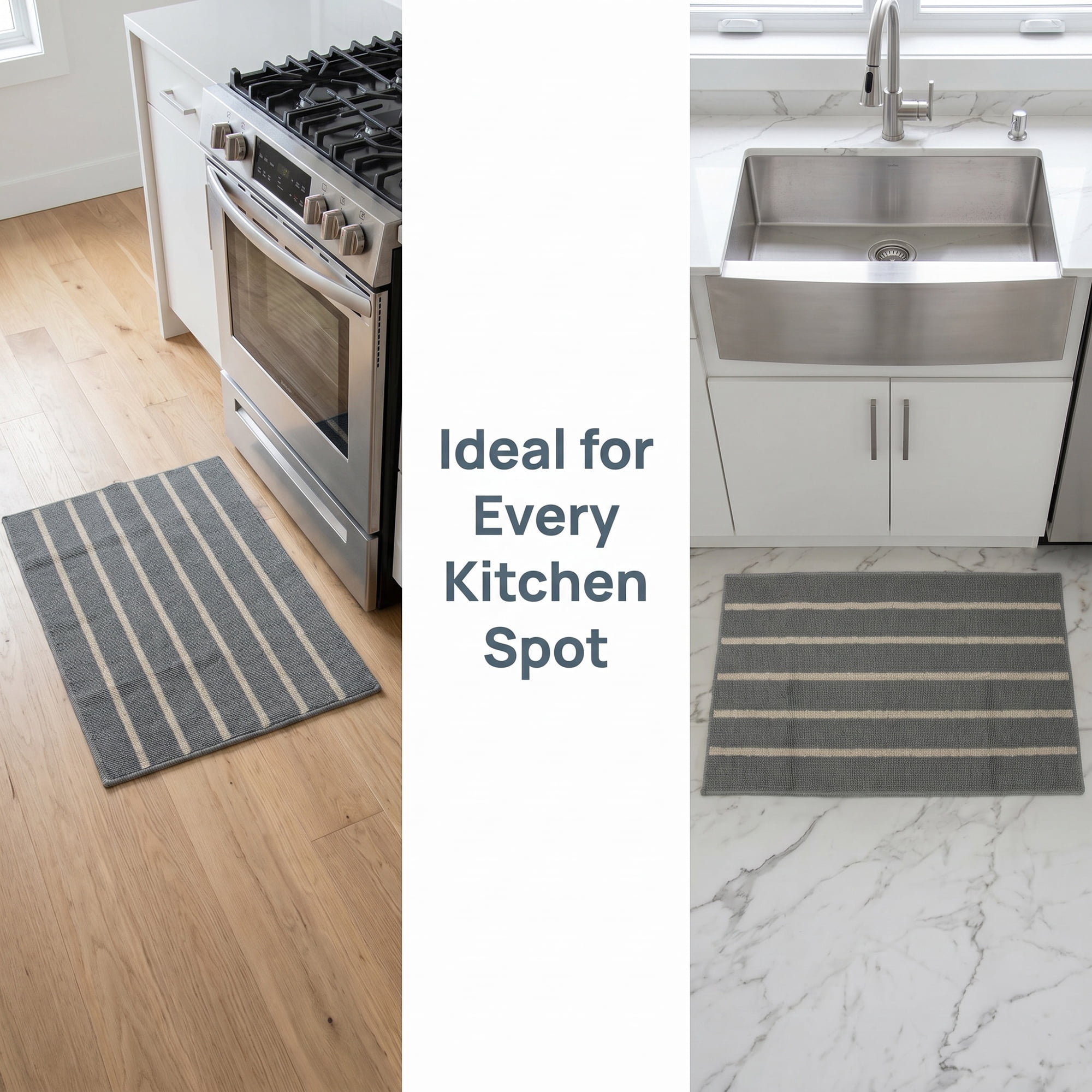 Unique Bargains Polypropylene Striped Non Slip Kitchen Runner Rug Grey 32" x 20"