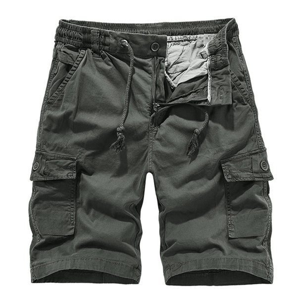 Pantalones Cortos de Carga de Verano Multibolsillo de Color Sólido, Pantalones Casuales de Cintura Elástica para la Playa, el Descanso Y Al Aire Libre