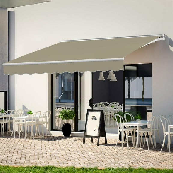 9.8' x 7.8' Manual Retractable Awning, Patio Awnings Sunshade Shelter Cover with Crank Handle and Water-Resistant Polyester, Outdoor Canopy Sunsetter Awnings for Door, Window, Deck, Beige