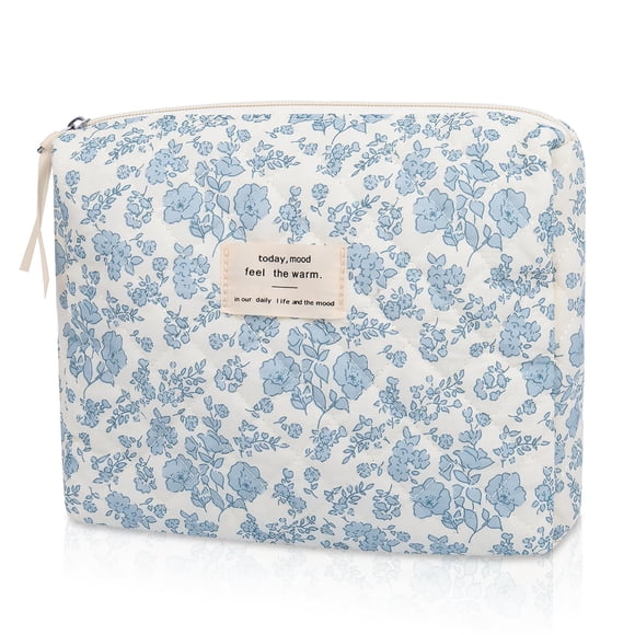 Bolsa de maquillaje floral, pequeña bolsa de cosméticos para mujeres y niñas, linda bolsa de maquillaje de algodón, bolsas de maquillaje acolchadas, bolsa organizadora de artículos de tocador de viaje