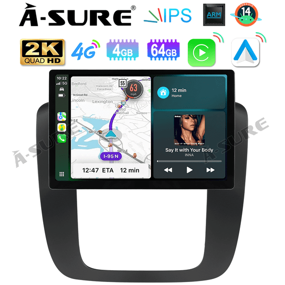 Asure 13.1" 4 64G Car Stereos For Black GMC Sierra MK3 (2007-2013) with Android Auto and CarPlay Radio/BT 5.0/Navi
