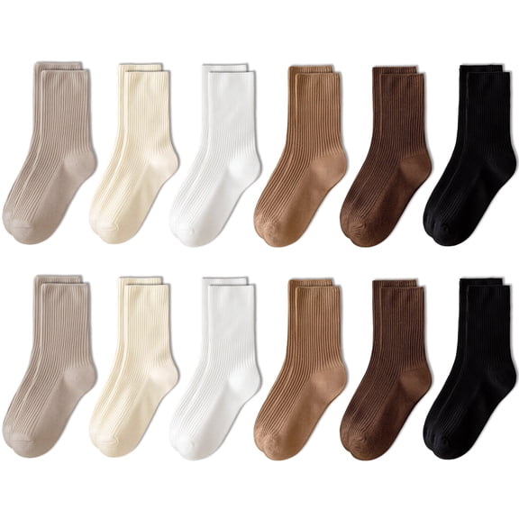 12 Pairs Cute Crew Socks for Women, Neutral Casual Aesthetic Socks