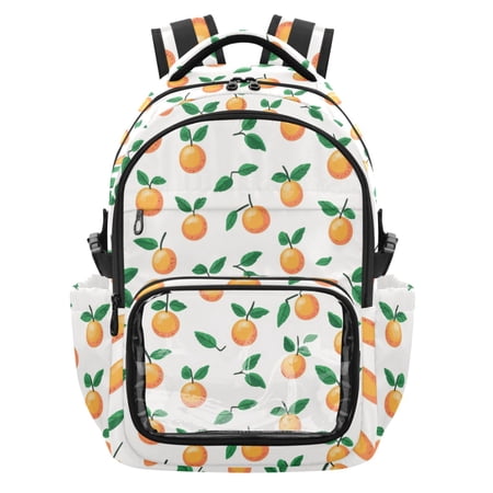 PVC Casual Backpack 25L Daypack with Laptop Compartment Lightweight Travel Backpack for Work Outdoor Activities Peach Fruit and Leafy Pattern