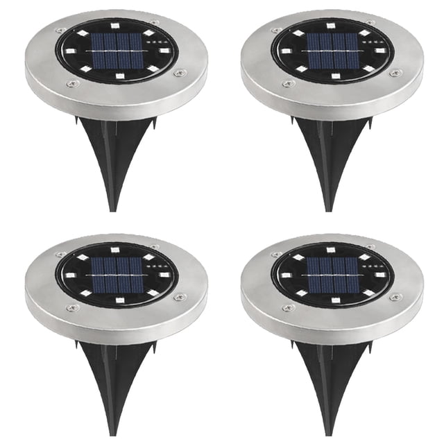 Luces solares para el suelo, paquete de 4, impermeables, en el suelo, para exteriores, paisajes, caminos, iluminación, sensores, luces de disco para jardín, patio, pasarela, césped, entrada, patio