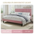 thumbnail image 4 of SHA CERLIN Pink King Size Platform Bed Frame with Velvet Vertical Channel Headboard, Adult, 4 of 9