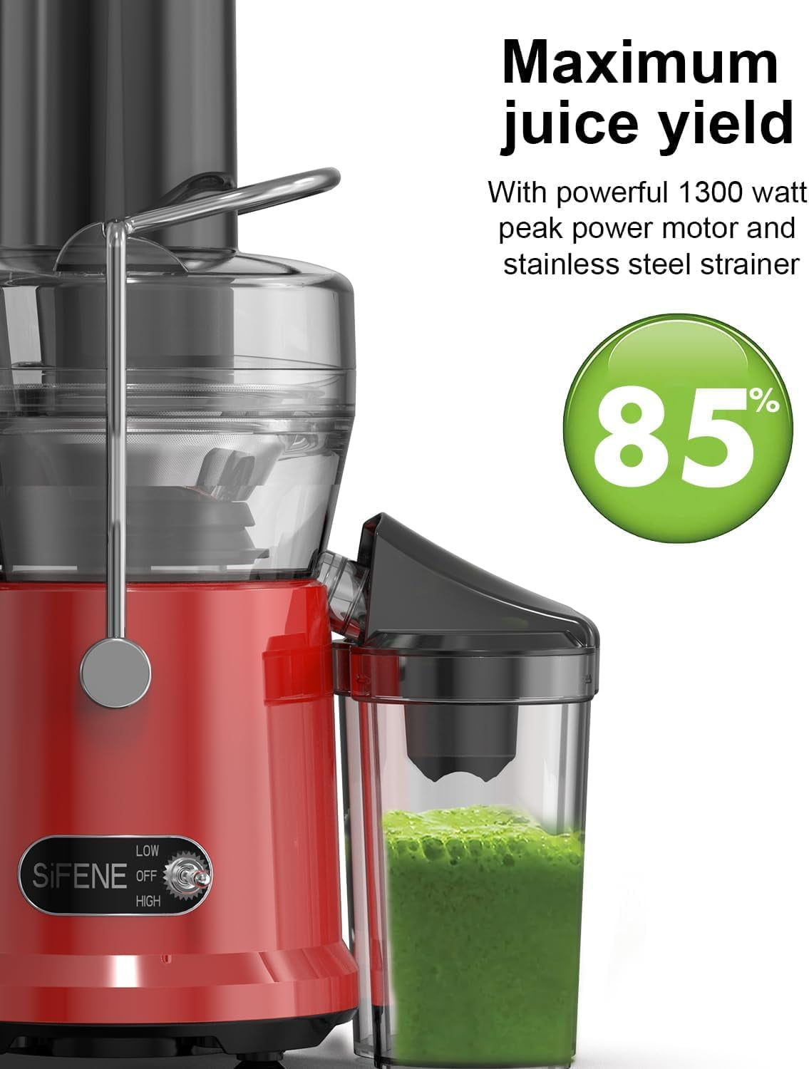 SiFENE Centrifugal Juicer Machine 1000W - Dual Speed, Easy Clean - Red