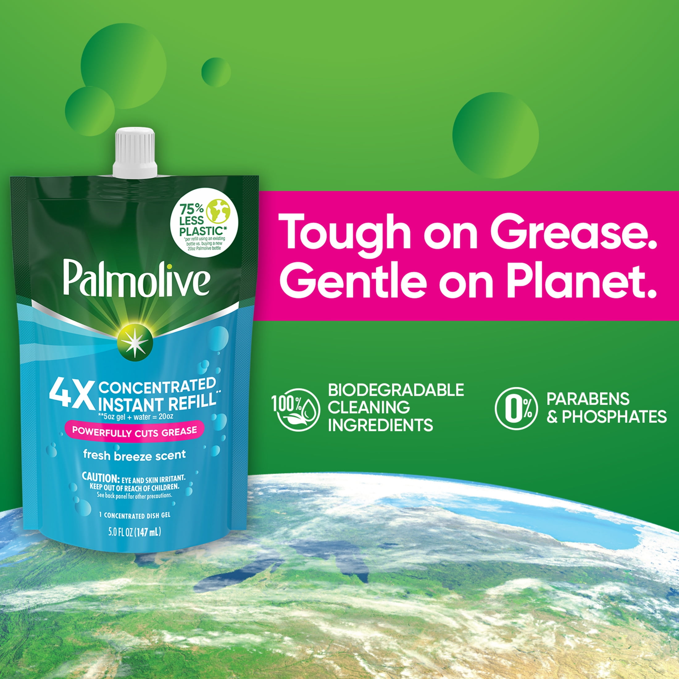 (4 pack) Palmolive 4X Concentrated Dish Detergent Gel Refill Pouches, Floral Breeze, 5 fl oz, 6 Pack