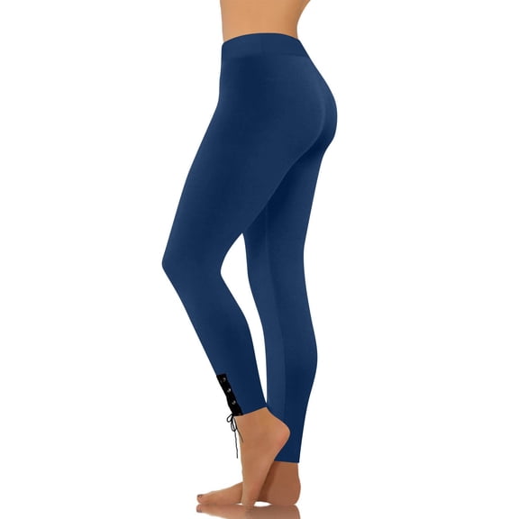 Ynynloco Women's Leggings Stretchy High Waist Yoga Cropped Lace‑Up Ankle Leggings Buttery Soft Workout Leggings Pant