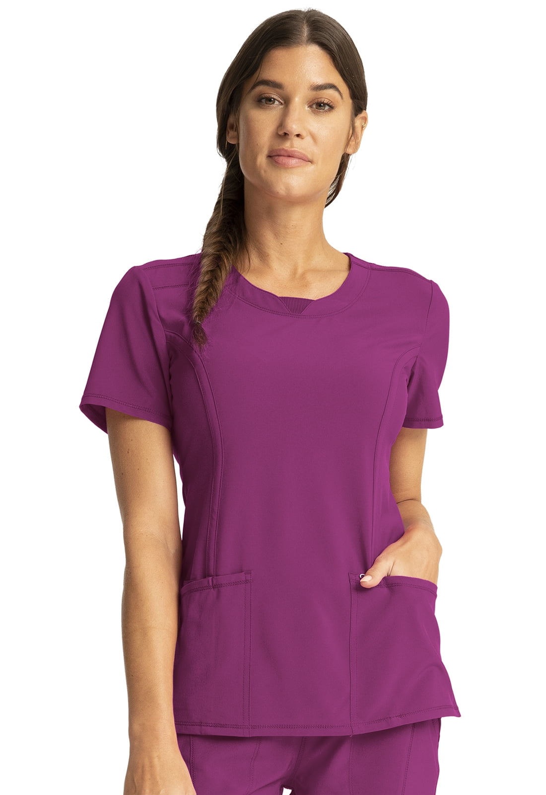 Cherokee Infinity Scrubs Top For Women Round Neck Plus Size 2624A, 2XL,  Orchid Flower