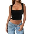 thumbnail image 2 of Up to&nbsp;50%&nbsp;off！ Kmdttou Women's Sexy Collar Solid Color Sleeveless T-Shirt Tank Blouse Crop Tops Fashion Layering Slim Trendy Cool Tops, 2 of 5