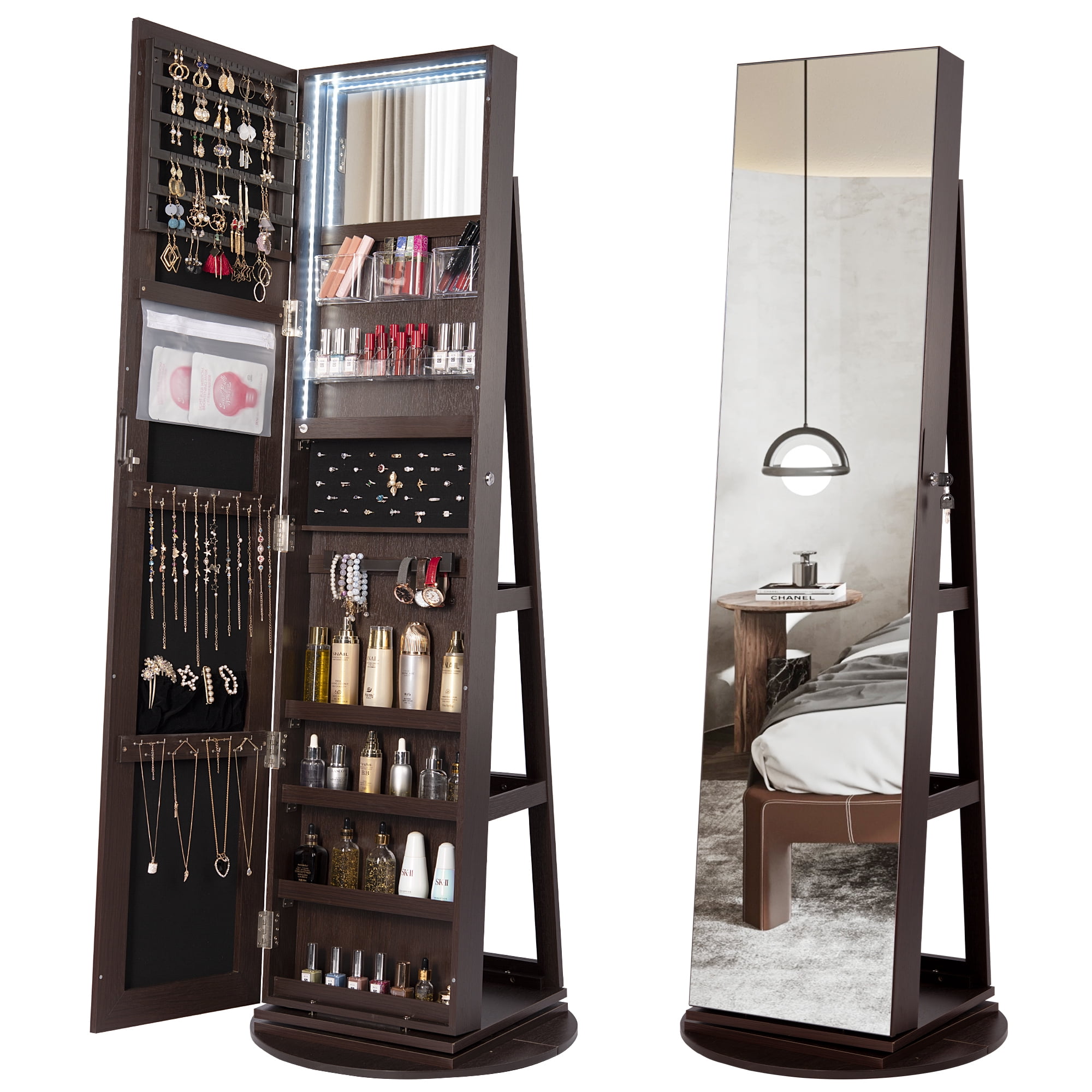 Details about   White Standing Full Length Mirror Jewellery Cabinet Bedroom Makeup Organiser 