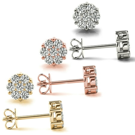 0.50 CT 7-Stone Round Cut Cluster Diamond Stud Earrings in 14KT Rose Gold