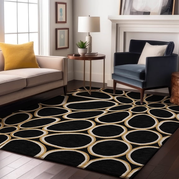Addison Rugs Mayfield Premium Machine Washable Transitional Circles Black Rectangle Rug, 5' x 7'6"