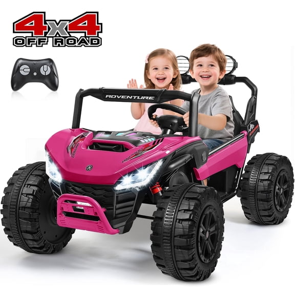 TOKTOO 24V Ride on UTV, 2 Seater Battery Powered Ride on Toy, 4 Powerful Wheels, 5.1Mph, Kids Electric Vehicle for Boys Girls with Rainbow LED Lights, Pink
