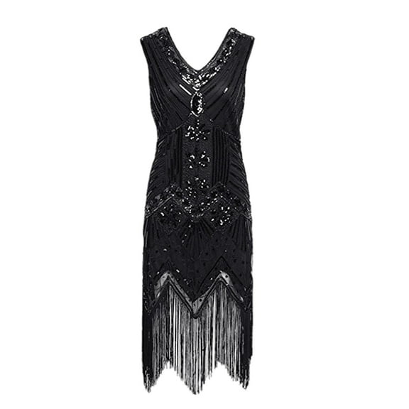 1920s Vintage Dress Ladies Flapper Charleston Dress Gatsby Sequin Tassel Hem Cocktail Flapper Prom Dress Evening Dress Cocktail Party Costume Dress