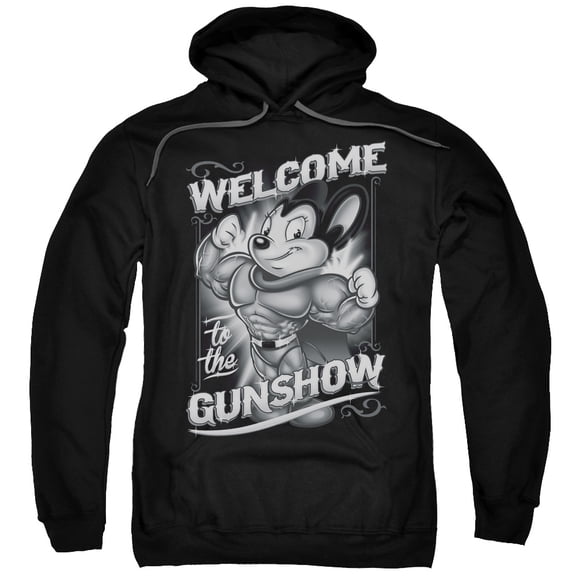 Mighty Mouse Mighty Gunshow Adult Pullover Hoodie Sweatshirt Black