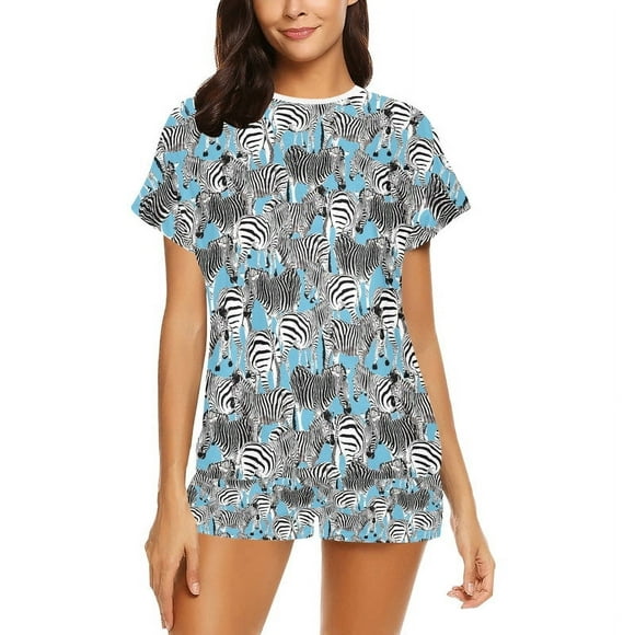 Conjunto de pijama corto para mujer con estampado de cebra LKS305