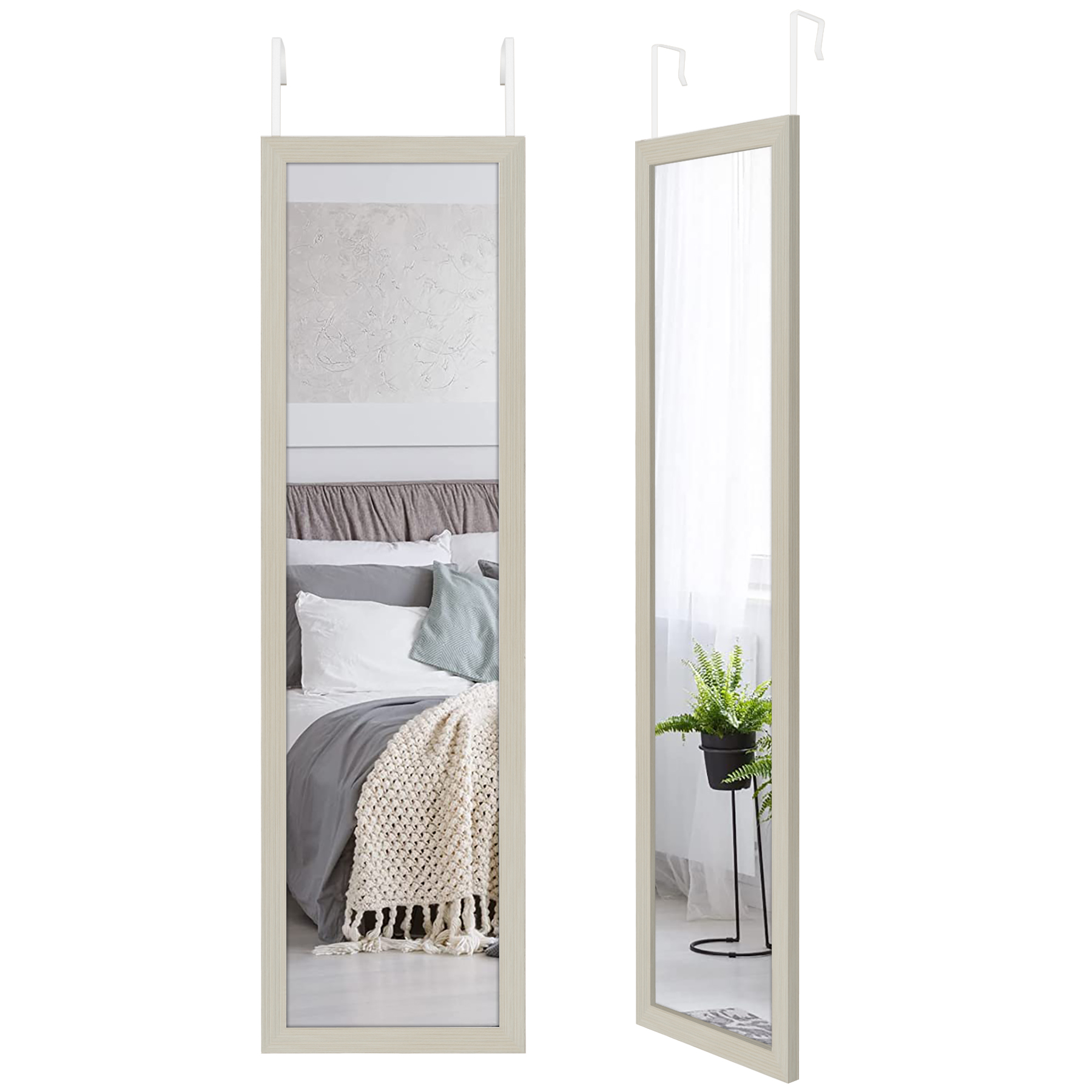 Americanflat Over The Door Mirror - Full Length Mirror with Hanging Brackets - Door Mirror for Bedroom, Bathroom, Dorm, Long Full Body Mirror with Hanger and Shatter-Resistant Glass - Light Wood