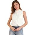 thumbnail image 1 of INSPIRE CHIC Junior's Single Breasted Point Collar Sleeveless Shirt, 1 of 6