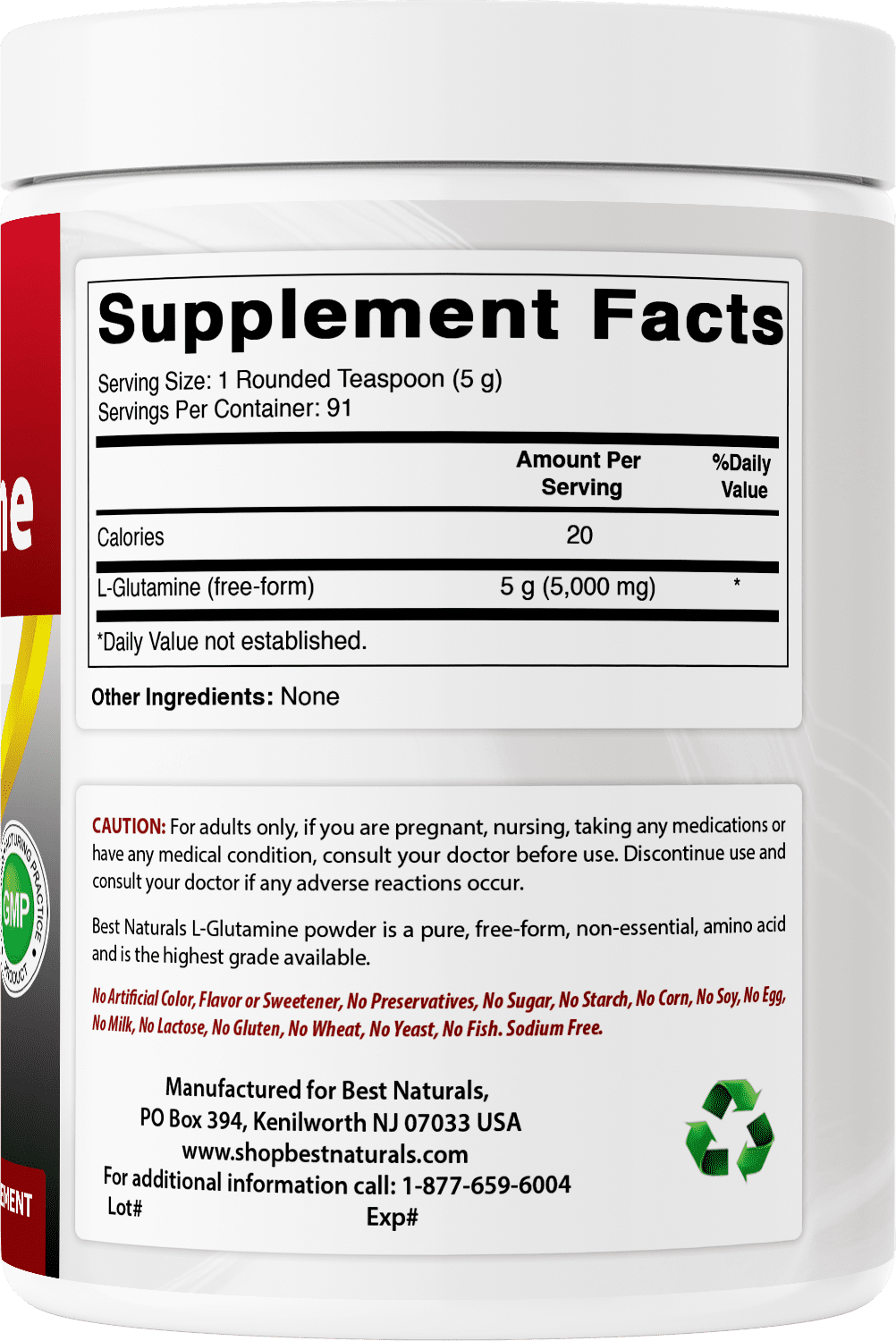 (2 pack) Best Naturals L-Glutamine Powder 1 Lb - 100% Pure - Free Form