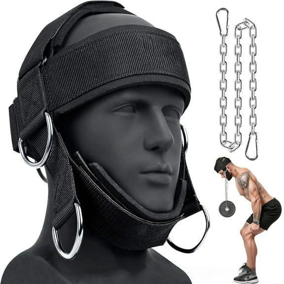 OAO Neck Exerciser - Neck Harness weight lifting Strengthener and Trainer with Adjustable Head and Chin Strap with 38" Rope, Portable Head Harness for boxing equipment