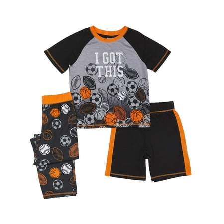 Black Shorty Pajamas - Graphic Top, Short and Sleep Pant, 3-Piece Pajama Set (Little Boy & Big Boy)