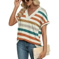 thumbnail image 3 of SOMER Women Tops Short Sleeve Striped V Neck T Shirt Casual Loose Fit Tops for Women Summer Shirts, 3 of 6