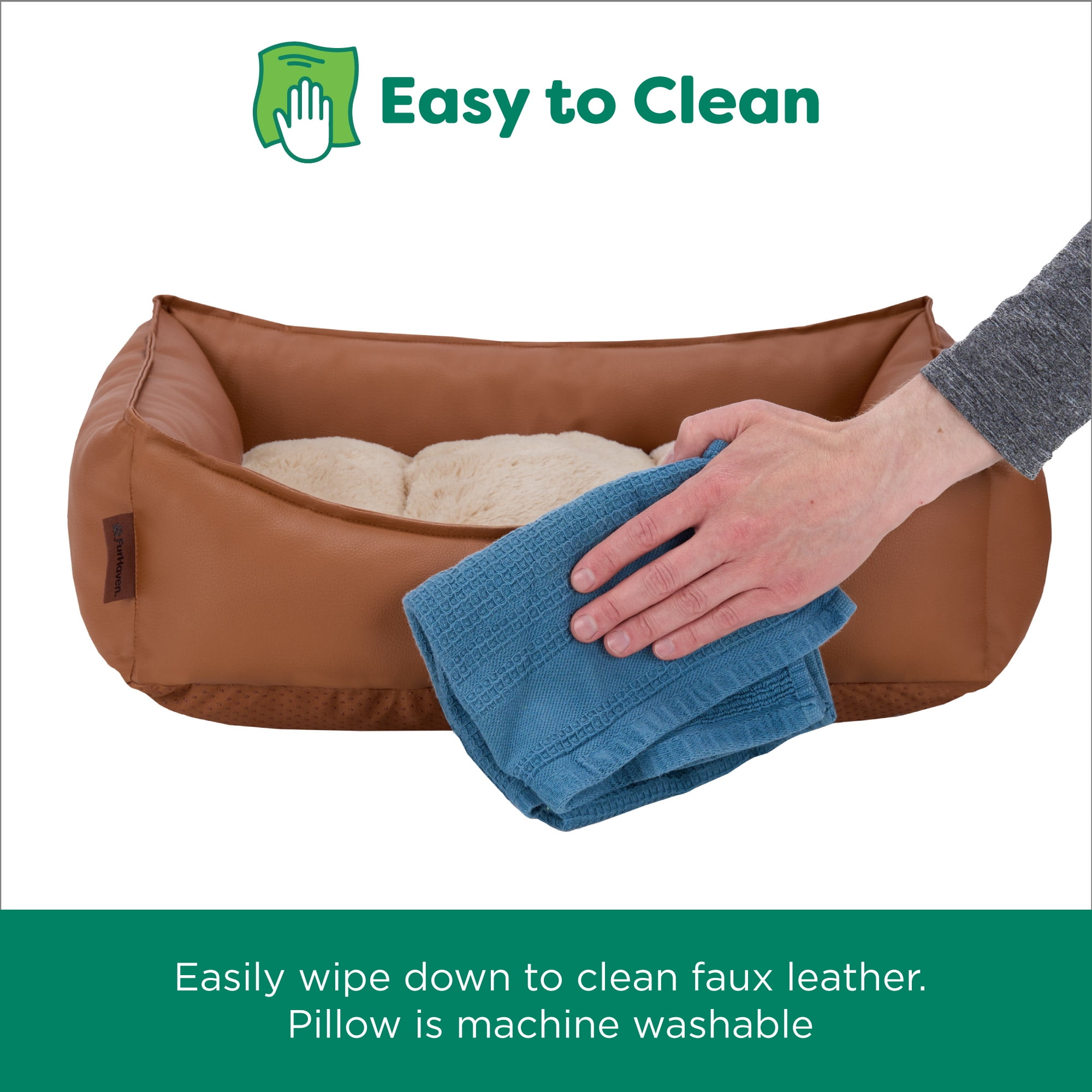 FurHaven Leather Look Cozy Couch Pet Bed for Dogs and Cats - Camel, Small