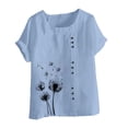 thumbnail image 5 of Blue Women's Short Sleeve T-shirt, Women'S Cotton Linen Shirts Summer Casual Boho Floral Short Sleeve Blouse Oversized Loose Ladies Tunic Tops,Women's Short sleeve T-shirt L, 5 of 5