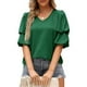 thumbnail image 5 of Blusa de manga corta con volantes para mujer, cuello en V, manga abombada, blusa lisa, Tops holgados para citas en el trabajo, 5 of 6