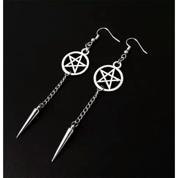K-KED Wholesale Women Sun and Moon Tassel Drop Earrings Silver Plated Hippie Jewelry-2#Pentagram pendulum