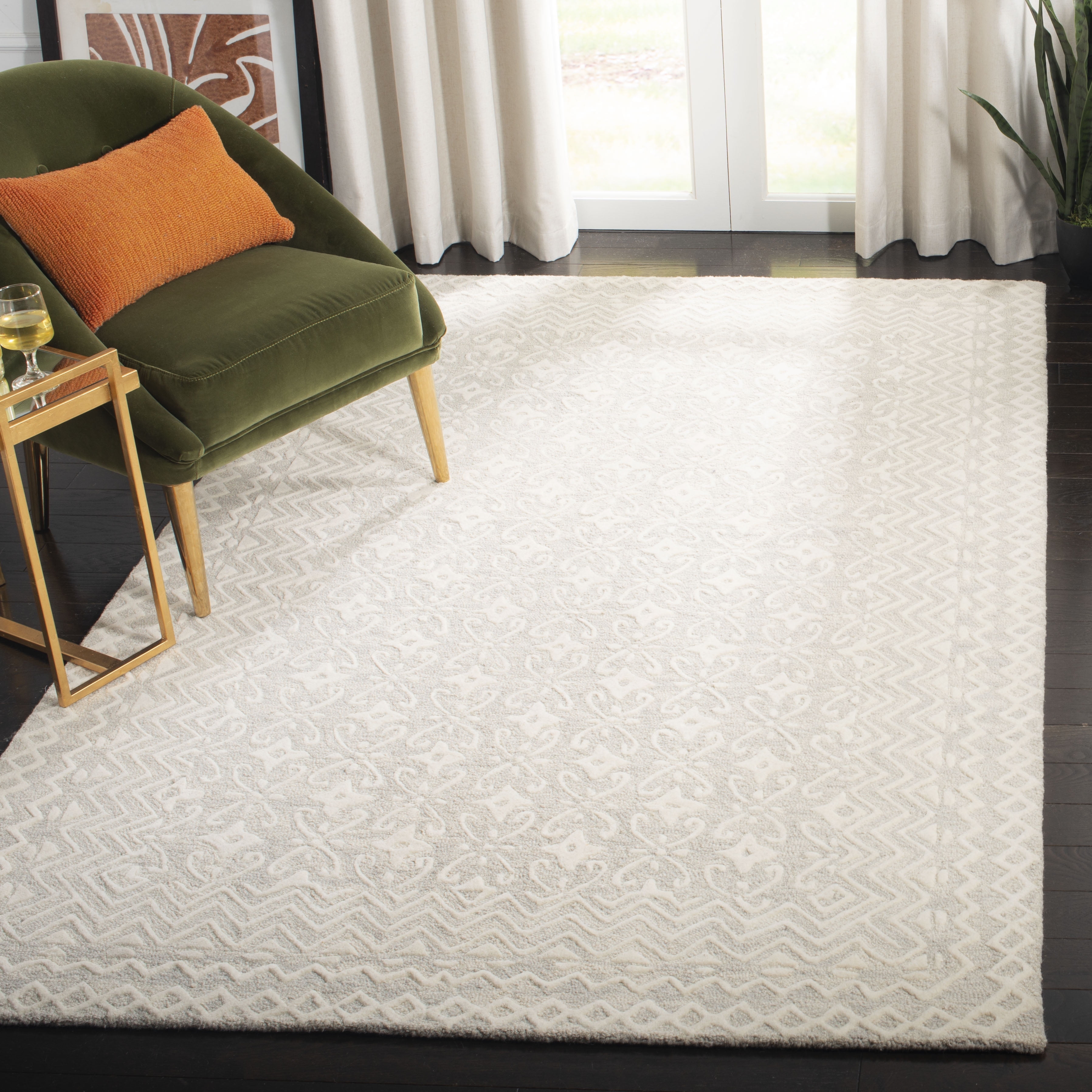 SAFAVIEH Blossom Azura Geometric Wool Area Rug, Grey/Ivory, 5' x 8'
