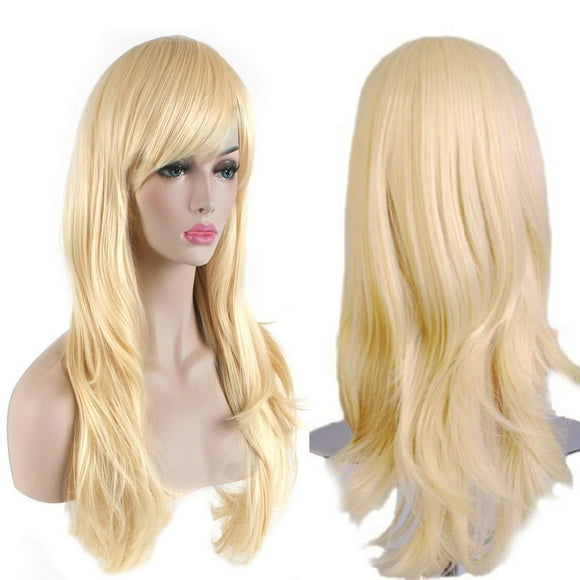 28" 70cm Fashion Wigs Long Wavy Curly Hair Cosplay Wig and Wig Cap (Golden)