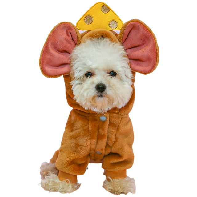 Pet Costume Warm Hooded Cheese Mouse Decor Cat Party Clothes Dog Cosplay Outfit