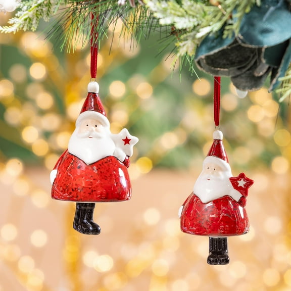 Traditional Santa Ornament Ceramic, Set of 2