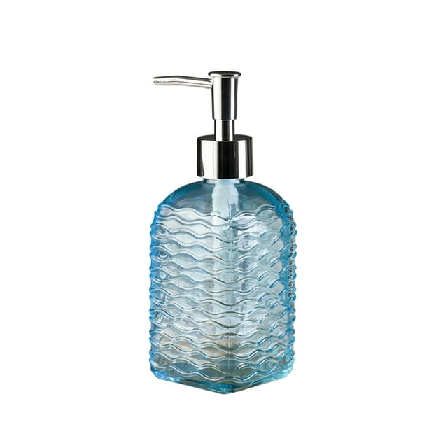 Dispensador de jabón de vidrio con diseño ondulado, capacidad de 350 ml, para jabón de manos, champú, gel de ducha, bomba de presión, contenedor rellenable, para baño y cocina.