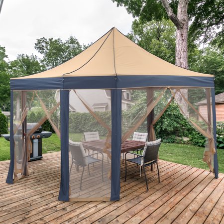 Ainfox 13 x 10ft Patio Pop up Gazebo Canopy Portable Outdoor Backyard Tent with Mosquito Netting & Carrying Bag  Blue White