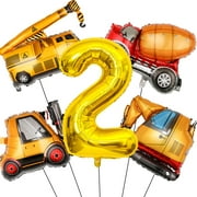 Construction Birthday Party Supplies 2 Year Old, Large Construction Balloons 40Inch Gold Number 2 Balloons Construction Truck Foil Balloons for Boys 2nd Construction Birthday Party Decorations C36