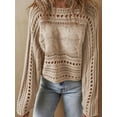 thumbnail image 3 of Fall Sweaters Round Neck Crochet Hollow Out Cute Winter Pullover Sweaters for Women Trendy 2025  L, 3 of 7