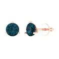 thumbnail image 2 of 2 Ct Round Cut Studs Natural London Blue Topaz 18K Rose Solid Solid Gold Everyday Dainty Earrings Screw Back, 2 of 7
