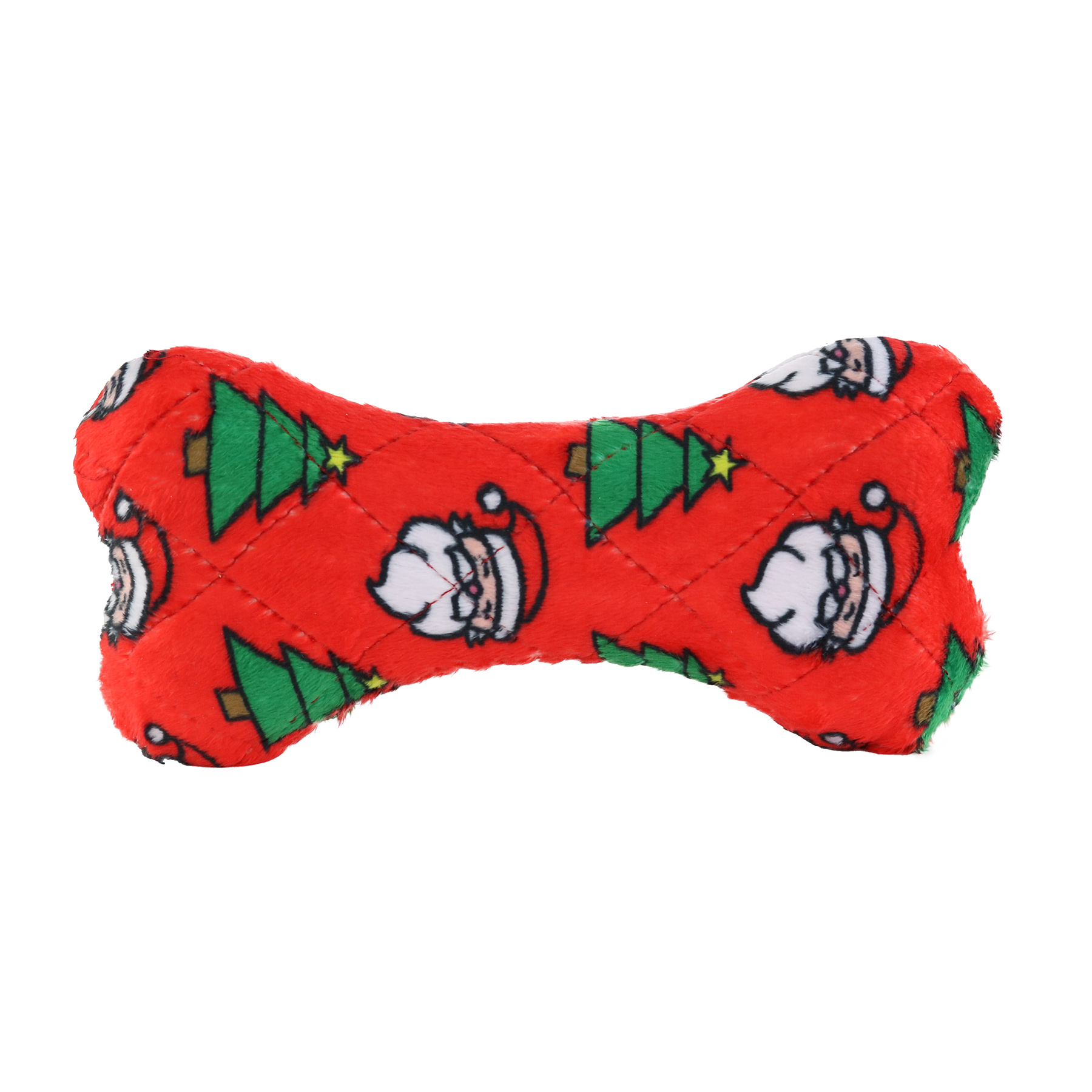 Mighty Medium Bone Christmas Durable Squeaky Fleece No Stuff Dog Toy, 2 Pack