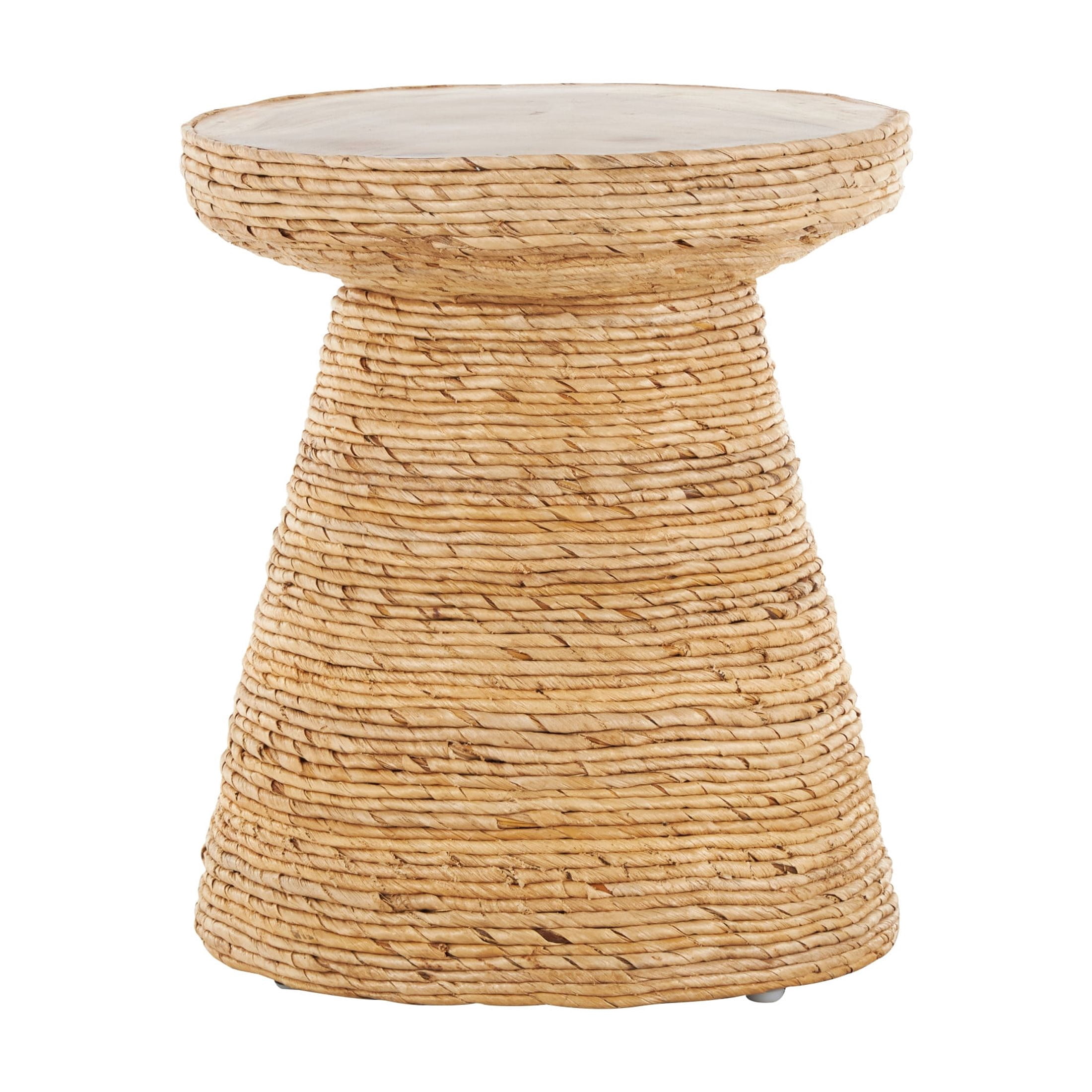DecMode 16" x 19" Brown Banana Leaf Handmade Woven Accent Table with Wooden Tabletop, 1-Piece