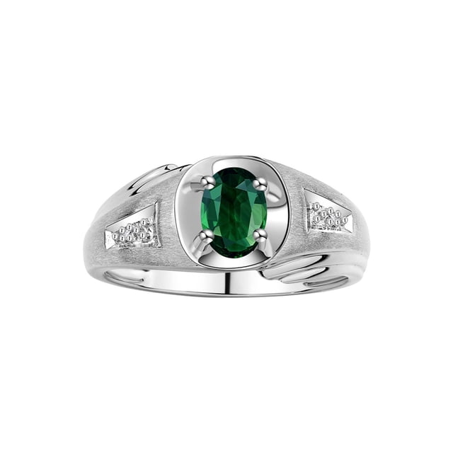 RYLOS Men's Rings Sterling Silver Rings Classic Designer Style 8X6MM Gemstone & Diamond Ring Green Sapphire September Birthstone Rings For Men Size 11