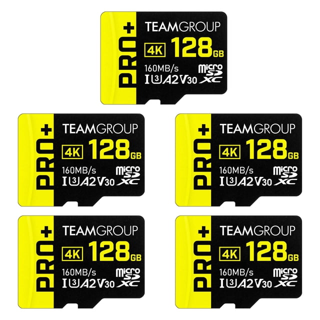 Tarjeta microSDXC TEAMGROUP A2 Pro Plus de 128 GB, paquete de 5