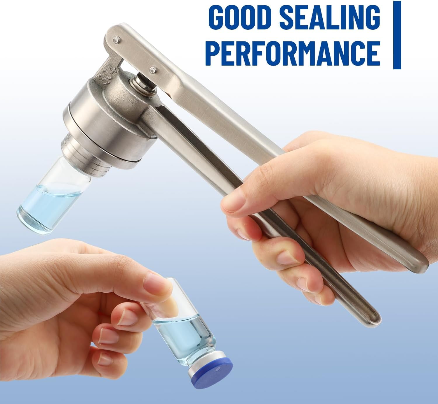 20mm Flip Vial Crimper, Manual Bottle Cap Crimping Tool With 100 Pcs Plastic-aluminum Flip Caps and 100 Pcs Rubber Stoppers, Stainless Steel Manual Crimper