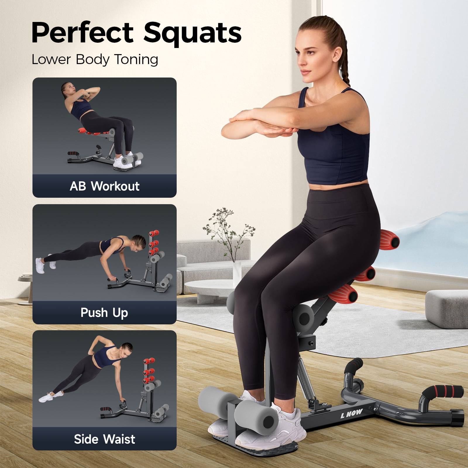 Lnow Adjustable Glutes Trainer & Deep Squat Machine - Core Leg Strengthener for Gym Workouts
