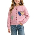 thumbnail image 3 of Auroural Girls Cardigan Sweater Girls Heart Patch Knit Cardigan Long Sleeve Colorful Button Down Crew Neck Sweater Coat Kids 1-10 Years, 3 of 9