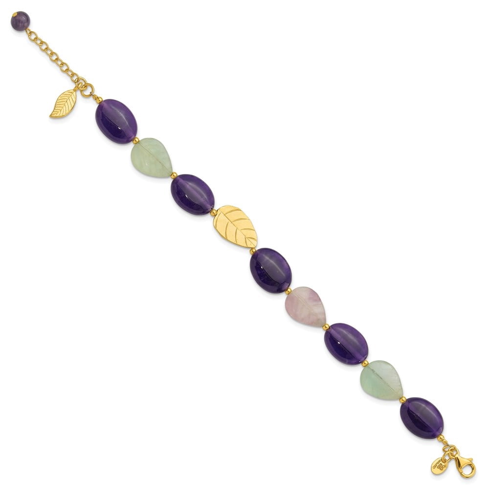 Auriga 925 Sterling Silver Gold-plated Amethyst/Fluorite/Jade 1inch ext. Bracelet for Women