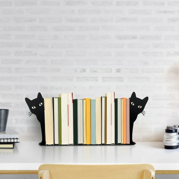 Resin Cat Bookends for Desk, Decorative Heavy Duty Bookends, Modern Black Cat Shape, Perfect for Book Organization and Cat Lovers